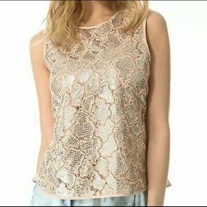 $350 Rebecca Taylor Demi Peplum Sequin Shell Silk Tank Top Sz 4,Nude Beige